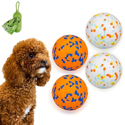 POUPUA Hunde-Tennisbälle für aggressive Kauer, unzerstörbare Hundebälle zum Apportieren, langlebig, federnd, leicht, schwimmendes Spielzeug (2 weiße + 2 orange, klein (6,3 cm Durchmesser) von POUPUA
