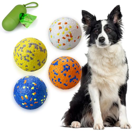 POUPUA Hunde-Tennisbälle für aggressive Kauer, unzerstörbare Hundebälle zum Apportieren, langlebig, federnd, leicht, schwimmendes Spielzeug (4 verschiedene Farben, groß (7,6 cm Durchmesser) von POUPUA