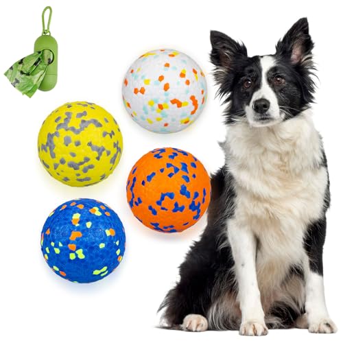 POUPUA Hunde-Tennisbälle für aggressive Kauer, unzerstörbare Hundebälle zum Apportieren, langlebig, federnd, leicht, schwimmendes Spielzeug (4 verschiedene Farben, groß (7,6 cm Durchmesser) von POUPUA