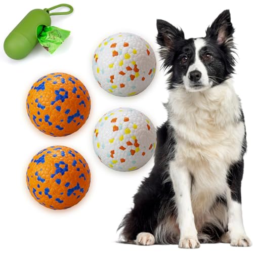 POUPUA Hundebälle (2 weiße + 2 orangefarbene, große Bälle (7,6 cm Durchmesser)) von POUPUA