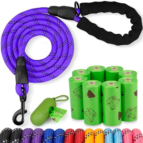 POUPUA Hundeleine aus Seil mit bequemem, gepolstertem Griff, robuste Leine für kleine, mittelgroße und große Hunde mit stark reflektierenden Fäden, Violett, 1,27 cm x 1,8 m POUPUA Hundeleine aus Seil mit bequemem, gepolstertem Griff, robuste Leine für kleine, mittelgroße und große Hunde mit stark reflektierenden Fäden, Violett, 1,27 cm x 1,8 m von POUPUA