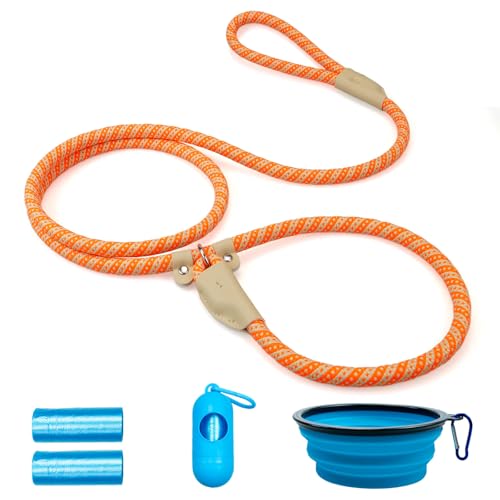 POUPUA Strapazierfähige Retrieverleine für Hunde, robust, starkes Seil, für große, mittelgroße Hunde, kein Ziehen, Trainingsleinen mit reflektierenden Fäden, 1,27 cm x 1,8 m, Orange POUPUA Strapazierfähige Retrieverleine für Hunde, robust, starkes Seil, für große, mittelgroße Hunde, kein Ziehen, Trainingsleinen mit reflektierenden Fäden, 1,27 cm x 1,8 m, Orange von POUPUA