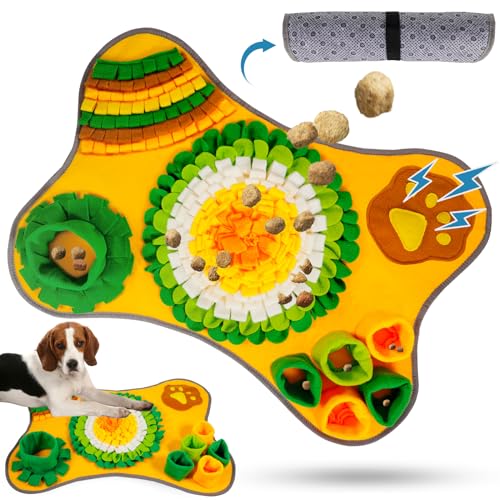 POWZOO Schnüffelteppich für Hunde–Schnüffelspielzeug,Waschbar,Faltbar,Riechen Trainieren Matte,Hunde Schnüffelteppich Hund,Intelligenzspielzeug für Hunde Katzen,Zum Stressabbau (70x51cm,Orange Gelb) von POWZOO