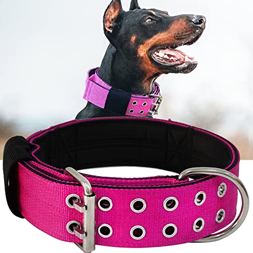 Hundehalsband für große Hunde – 5.1 cm Hot Pink Halsbänder mit Griff für extra große Rassen, strapazierfähiges K9-Nylon, taktisches Halsband XL, Rottweiler, 43.2 - 55.9 cm von PP COLOR
