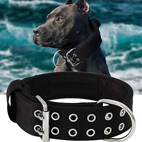 PP COLOR Hundehalsband für große Hunde – 5.1 cm, schwarzes Halsband mit Griff für extra große Hunderassen, strapazierfähiges K9-Nylon, taktisches Halsband XL, Rottweiler, 43.2 - 55.9 cm von PP COLOR