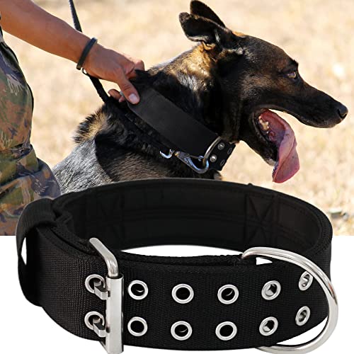 PP COLOR Hundehalsband für große Hunde – 5.1 cm, schwarzes Halsband mit Griff für extra große Hunderassen, strapazierfähiges K9-Nylon, taktisches Halsband XL, Rottweiler, 55.9 cm - 68.6 cm, 22''-27'' von PP COLOR