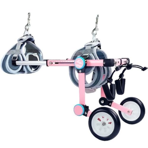 PP-Vic Aluminium Hunde Kinderwagen, Behinderte Hinterbeine Haustier Rehabilitation Kinderwagen, Verstellbare Katze Und Hund Rollstuhl, All Terrain Dog Rollstuhl 2 Rad Mobilitätshilfe,XXS pink b von PP-Vic