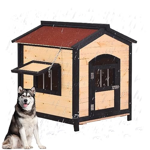 Aus Holz Extra Große Hundehütte, Log Cabin Style Kennel, Mit Tür für Den Innen - Und Außenbereich, Am Besten Geeignet für Hunde Kleiner, Mittlerer und Großer Rassen(Size:XL(105X112X100cm),Color:A) von PPGE HOME