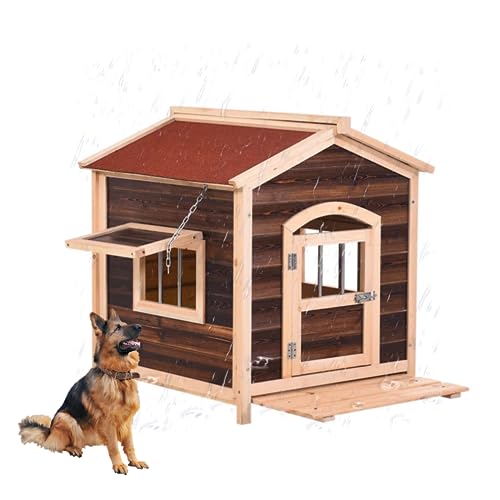 Aus Holz Extra Große Hundehütte, Log Cabin Style Kennel, Mit Tür für Den Innen - Und Außenbereich, Am Besten Geeignet für Hunde Kleiner, Mittlerer und Großer Rassen(Size:XL(105X112X100cm),Color:B) von PPGE HOME