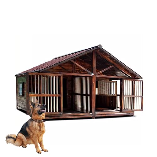 Extra Große Hundehütte Aus Holz, Log Cabin Style Hundehütte Mit Tür Windows, Wetterfeste, Atmungsaktiv Bequem, für Den Innen- Und AußEnbereich Premium Hundehütte(Size:L(208x222x150cm),Color:B) von PPGE HOME