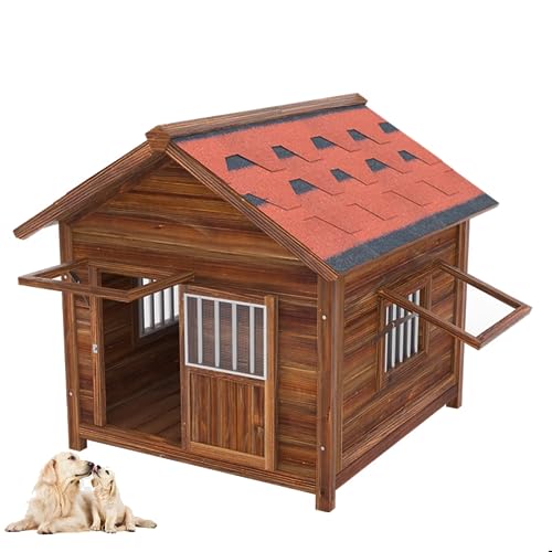 Hundehütte, Hundehütte Aus Holz Im Freien, Mit Tür Windows pet Kennel, pet Log Cabin Style Kennel, Haustierhaus, Haustierprodukte, Atmungsaktiv Bequem(Size:3XL,Color:A) von PPGE HOME