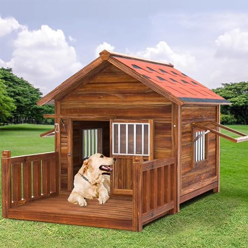 Hundehütte, Hundehütte Aus Holz Im Freien, Mit Tür Windows pet Kennel, pet Log Cabin Style Kennel, Haustierhaus, Haustierprodukte, Atmungsaktiv Bequem(Size:3XL,Color:B) von PPGE HOME