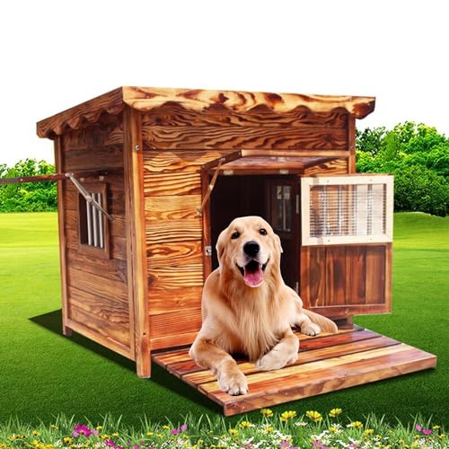 Hundehütte, Moderne Hundehütte Aus Holz Auf, Log Cabin Style Kennel, Mit Tür Windows pet Kennel, Premium Hundehütte, Innen- und Außenbereich, Atmungsaktiv Bequem(Size:3XL,Color:A) von PPGE HOME