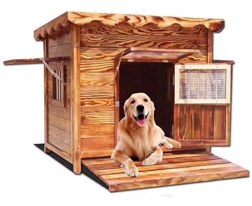 Hundehütte, Premium Hundehütte, Outdoor Hütte mit Terrasse, Wetterfest - Ideal für Draußen - 5 Größen zur Wahl - Atmungsaktiv Bequem(Size:4XL,Color:A) von PPGE HOME