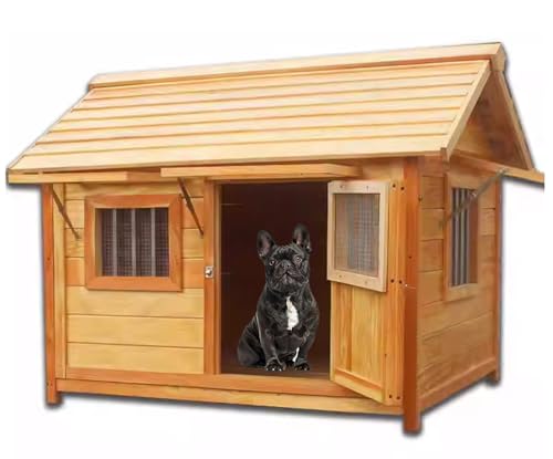 Hundehütte Aus Holz, Mit Tür Windows pet Kennel, Extra Große Hundehütte Wetterdichtes, Atmungsaktiv Bequem, für Den Innen- Und Außenbereich, (Size:2XL(100X80X86cm)) von PPGE HOME