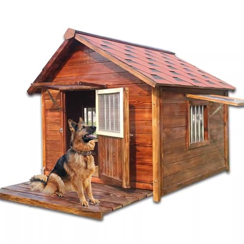 Hundehütte Aus Holz, Outdoor Mit Tür Windows pet Kennel, Premium Hundehütte, Besten Geeignet für Hunde Kleiner, Mittlerer und Großer Rassen Warmes, Gemütliches(Size:3XL(110X140X113cm)) von PPGE HOME