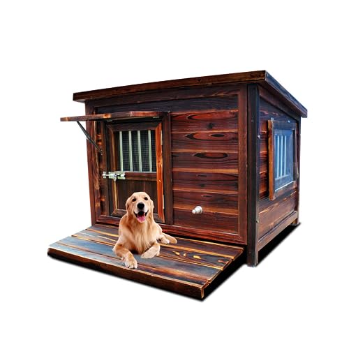 Hundehütte Aus Holz Im Freien, Log Cabin Style Kennel, Extra GroßE Hundehütte Mit TüR für Den Innen- Und Freien, Wetterdichtes, Einfach Zu Säubern(Size:4XL(140X120X108cm),Color:A) von PPGE HOME