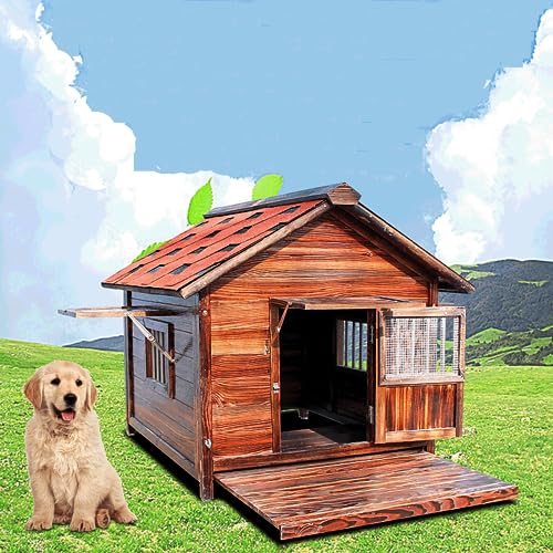 Hundehütte Aus Holz Im Freien, Mit Tür Windows Cabin Style Kennel, Extra Große Hundehütten, Wetterfeste für Den Innen- Und Außenbereich(Size: L(90X70X85cm)) von PPGE HOME