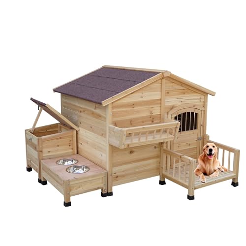 Hundehütte aus Holz, Extra Große Hundehütte Mit Tür für Den Innen- Und Outdoor, Haustierprodukte, für Besten Geeignet Hunde Kleiner, Mittlerer und Großer Rassen (Size:M) von PPGE HOME