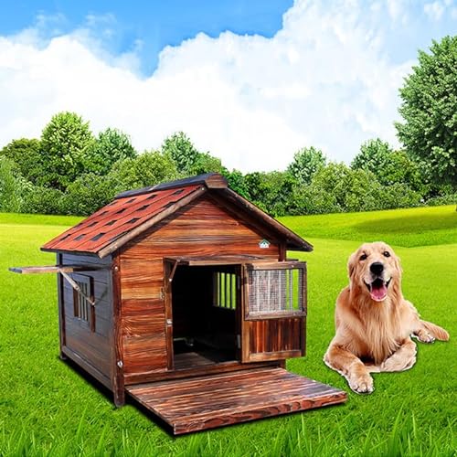 Hundehütte aus Holz, Premium Outdoor Hütte, Wetterfest-Ideal für Draußen-5 Größen zur Wahl-Hundehaus Hundehütte(Size:3XL(120X100X120cm)) von PPGE HOME