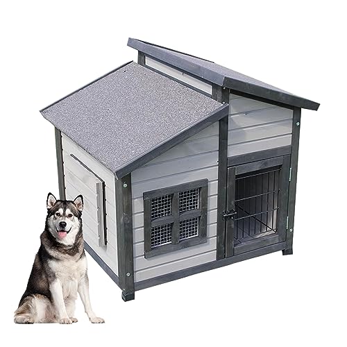Log Cabin Style Hundehütte Aus Holz, Extra Große Hundehütte, Mit Tür Windows, Wetterfeste, Atmungsaktiv Bequem, für Den Innen- Und Außenbereich(Size:3XL(130x141x149cm)) von PPGE HOME