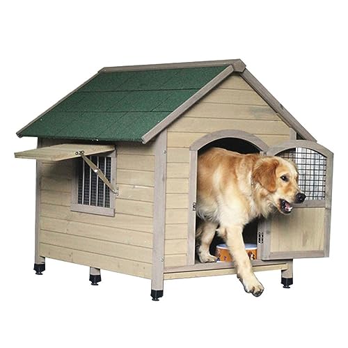 Outdoor Mit Tür Windows HundehüTte Aus Holz, Premium Hundehütte, Am Besten Geeignet Für Hunde Kleiner, Mittlerer Und Großer Rassen, Atmungsaktiv Bequem(Size:L(95X105X90cm)) von PPGE HOME