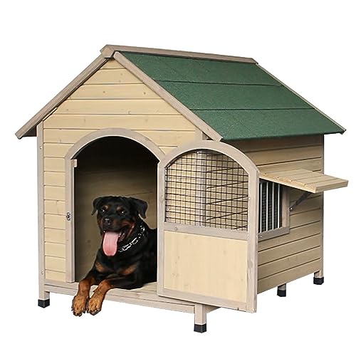 Outdoor Mit Tür Windows Hundehütte Aus Holz, Log Cabin Style Kennel, Am Besten Geeignet für Hunde Kleiner, Mittlerer und Großer Rassen(Size:L(95X105X90cm)) von PPGE HOME