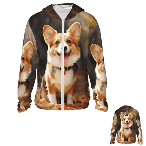Corgi Hunde-Sonnenschutz-Kapuzenjacke mit LSF 50+, durchgehender Reißverschluss, langärmelig, Sonnenshirts mit Taschen, Rashguard, Schwarz, Größe XXL Corgi Hunde-Sonnenschutz-Kapuzenjacke mit LSF 50+, durchgehender Reißverschluss, langärmelig, Sonnenshirts mit Taschen, Rashguard, Schwarz, Größe XXL von PPTHSNVB