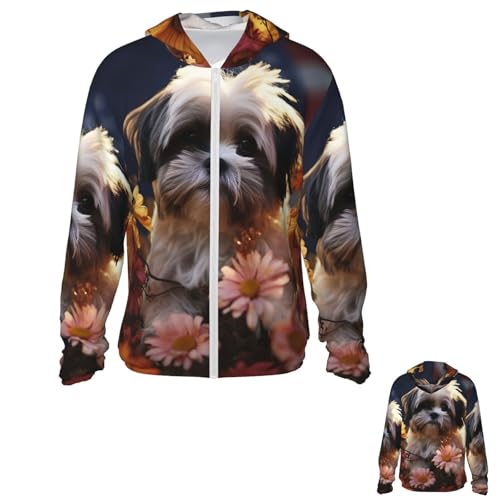 PPTHSNVB Shih Tzu Hunde- und Blumen-Sonnenschutz-Kapuzenjacke mit LSF 50+, durchgehender Reißverschluss, langärmelig, mit Taschen, Rashguard, Größe XL PPTHSNVB Shih Tzu Hunde- und Blumen-Sonnenschutz-Kapuzenjacke mit LSF 50+, durchgehender Reißverschluss, langärmelig, mit Taschen, Rashguard, Größe XL von PPTHSNVB