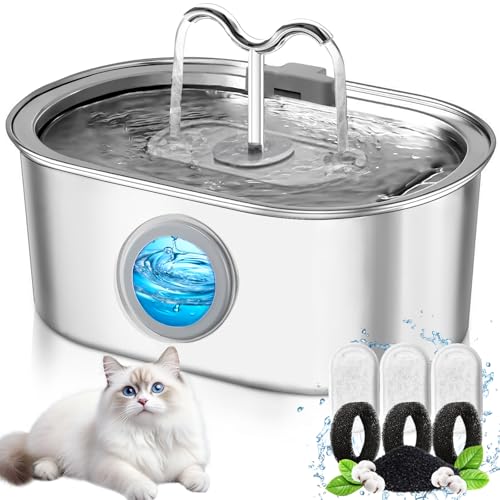 PQETBV Katzen Trinkbrunnen Edelstahl, 3.2 L Trinkbrunnen Katzen, Super Leise Katzen Wasserbrunnen mit Wasserstandsfenster, Katzenbrunnen mit 3 Filters PQETBV Katzen Trinkbrunnen Edelstahl, 3.2 L Trinkbrunnen Katzen, Super Leise Katzen Wasserbrunnen mit Wasserstandsfenster, Katzenbrunnen mit 3 Filters von PQETBV