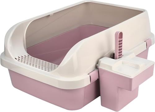 PRADICHI Katzentoilette mit Schaufel | offene Oberseite aus Kunststoff mit abnehmbarem Rand | Große Katzentoilette leicht zu reinigen | 57,2 x 41,5 x 24,3 cm (Rosa) von PRADICHI