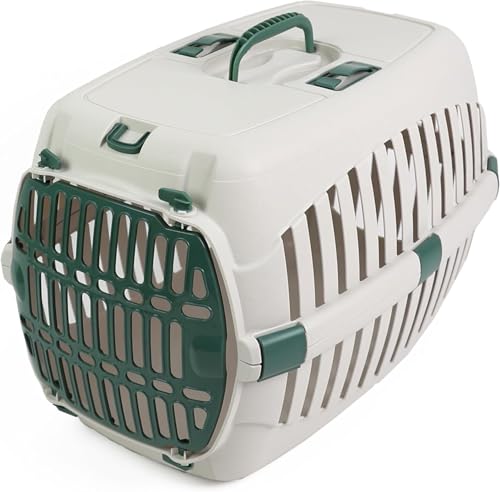 PRADICHI Katzentrage Transportbox - Tragbarer Reisekäfig für Katzen, kleine Hunde, Welpen & Kätzchen - Sichere Tragebox mit doppeltem Zugang & Belüftung (Beige/Grün) von PRADICHI