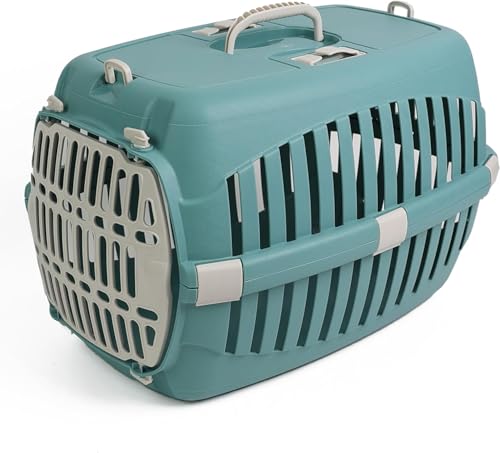 PRADICHI Katzentrage Transportbox - Tragbarer Reisekäfig für Katzen, kleine Hunde, Welpen & Kätzchen - Sichere Tragebox mit doppeltem Zugang & Belüftung (Dunkelgrün/Weiß) von PRADICHI