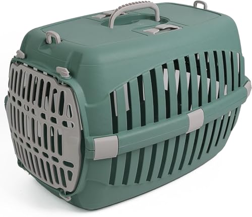 PRADICHI Katzentrage Transportbox - Tragbarer Reisekäfig für Katzen, kleine Hunde, Welpen & Kätzchen - Sichere Tragebox mit doppeltem Zugang & Belüftung (Grün/Weiß) von PRADICHI