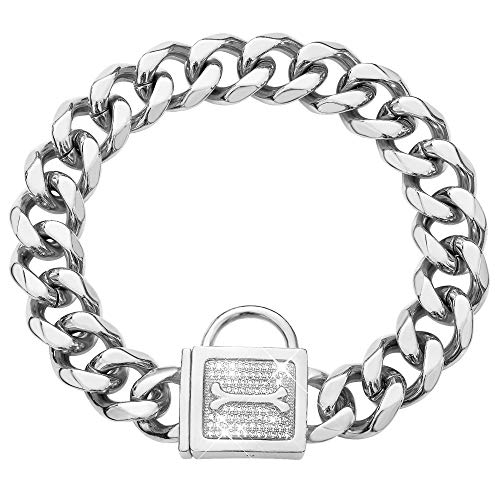 Hogdseirrs Hundehalsband mit Zirkonia-Verschluss, 19 mm, handpoliertes Edelstahl, Welpenhalsband, luxuriös, glitzernd, 19 mm, 50,8 cm Hogdseirrs Hundehalsband mit Zirkonia-Verschluss, 19 mm, handpoliertes Edelstahl, Welpenhalsband, luxuriös, glitzernd, 19 mm, 50,8 cm von PRADOG