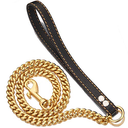 PRADOG Hundeleine, Metall, kaufest, 12 mm, mit gepolstertem Ledergriff für große, mittelgroße und kleine Hunde (Gesamtlänge von 91 cm) von PRADOG
