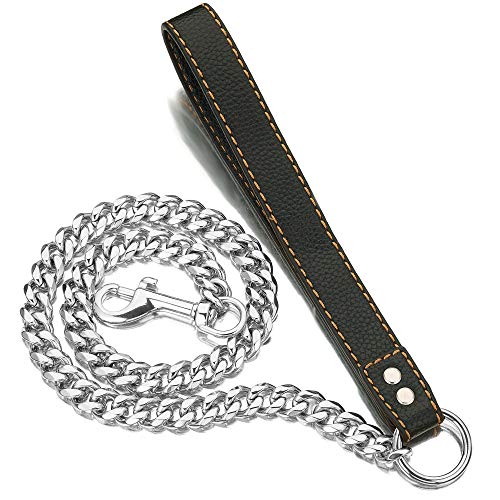 PRADOG Hundeleine aus Metall, kaufest, 15 mm, robuste Haustier-Leine, Kette mit gepolstertem Ledergriff, für große, mittelgroße und kleine Hunde (Gesamtlänge von 91 cm) von PRADOG