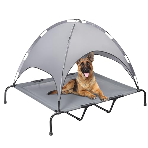 PRAISUN XXL Outdoor Hundebett mit Baldachin Erhöhtes Hundebett Textilene Mesh Metallrahmen für Indoor Outdoor Rasen Dunkelgrau PRAISUN XXL Outdoor Hundebett mit Baldachin Erhöhtes Hundebett Textilene Mesh Metallrahmen für Indoor Outdoor Rasen Dunkelgrau von PRAISUN