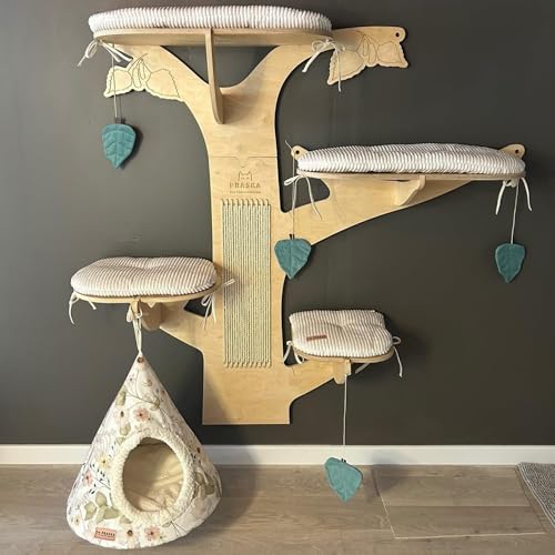 Birkenkratzbaum mit Betten, Kratzbaum und Ästen. Moderne Katzenwandregale, Kletterwand mit Spielzeug. Spielplatz, Haus. Wählen Sie Sperrholz- und Stofffarben. Birkenkratzbaum mit Betten, Kratzbaum und Ästen. Moderne Katzenwandregale, Kletterwand mit Spielzeug. Spielplatz, Haus. Wählen Sie Sperrholz- und Stofffarben. von PRASKA