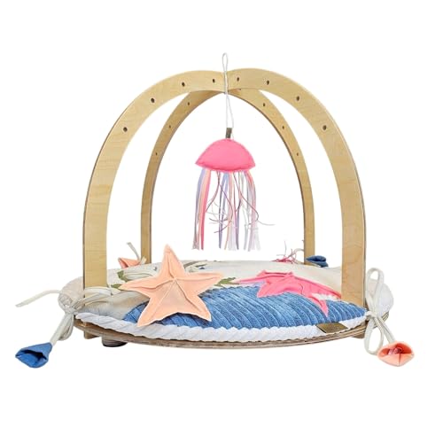 PRASKA Handcraft Sensorischer Katzen-Spielplatz aus Holz Premium – Interaktives Katzenspielzeug mit Matte, Multisensorisches für Wohnungskatzen, Katzenbett Aqua | Schwarz von PRASKA