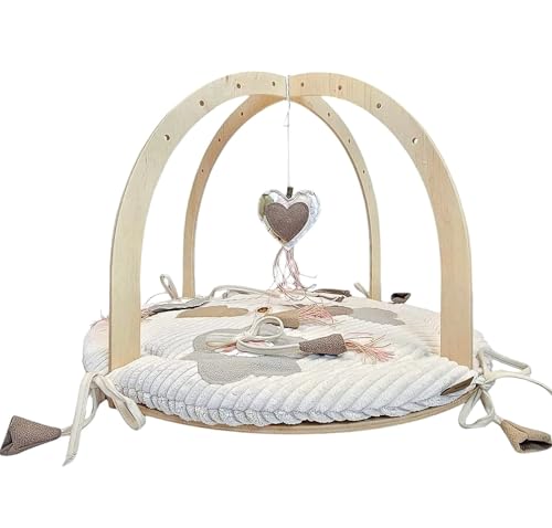 PRASKA Handcraft Sensorischer Katzen-Spielplatz aus Holz Premium – Interaktives Katzenspielzeug mit Matte, Multisensorisches für Wohnungskatzen, Katzenbett Natural | Grün von PRASKA