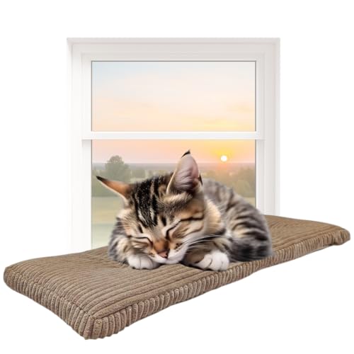 PRASKA Katzen Fensterliege 100x28cm Weiches Katzenbett für die Fensterbank Schokoladig - Premium Fensterbett Katze flauschig fürs Fenster, Waschbar Fensterbrettliege, Katzen Fensterbankliege von PRASKA