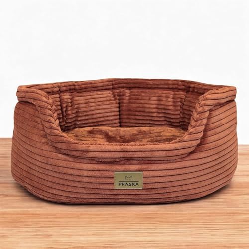 PRASKA Katzen- und Hundebett mit Fellkissen. Warme, Bequeme Haustiermatte. Wählen Sie Größe, Fell- und Stofffarbe. (L (67 cm x 46 cm)) von PRASKA