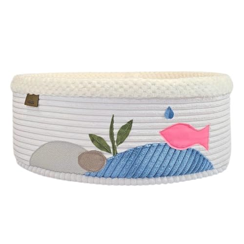PRASKA Katzenbett Geschlossen rund – kuscheliges Katzenhöhle Design mit herausnehmbarem Kissen– Luxuriöses Kuschelbett für Katzen & Kleine Hunde – Haustierbett mit Fell Ø 45 cm Aqua Design von PRASKA