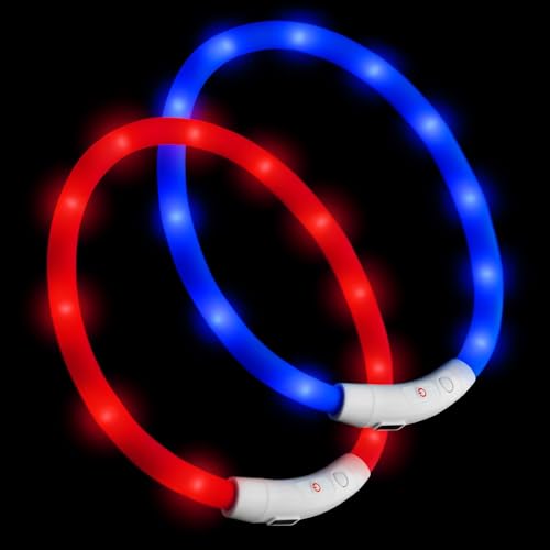 PRECORN 2 Stück LED Silikon Hundehalsband Leuchtend | Rot und Blau | Sicherheits-Halsband Hund | Hunde Leuchthalsband Set aufladbar USB | Individuell kürzbar von PRECORN