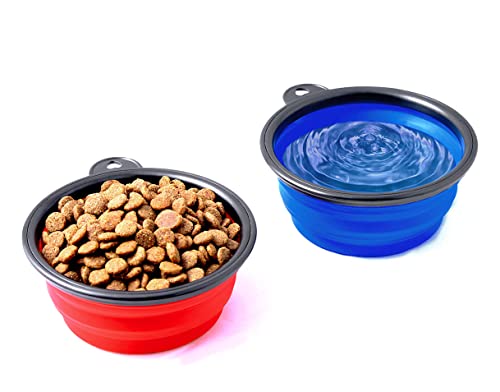 PRECORN 2er Set Faltbarer Reisenapf Hundenapf Futternapf Wassernapf 250 ml Hunde Katzen Haustier Napf Trinknapf in rot und blau von PRECORN