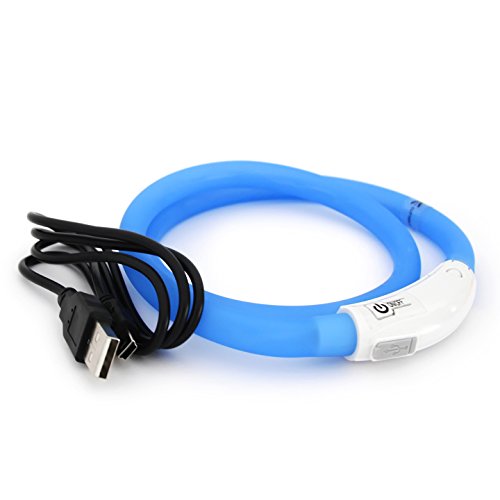PRECORN LED USB Silikon Hundehalsband blau Halsband Hund Katzenhalsband Leuchthalsband für große kleine Hunde aufladbar von PRECORN