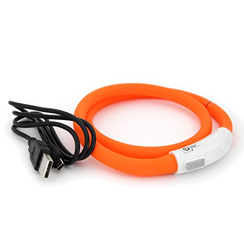 PRECORN LED USB Silikon Hundehalsband orange Halsband Hund Katzenhalsband Leuchthalsband für große kleine Hunde aufladbar von PRECORN