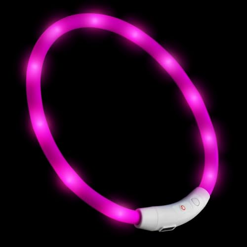 PRECORN LED USB-C Silikon Hundehalsband pink Halsband Hund Katzenhalsband Leuchthalsband für große kleine Hunde aufladbar von PRECORN