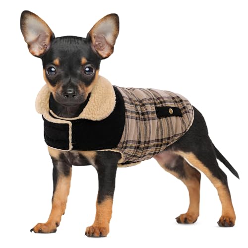 Hunde-Wintermantel für kleine Hunde, solide Jacke, warmer Haustiermantel für kaltes Wetter, winddicht, verdickte Outfits, Kleidung für drinnen und draußen, Beige, XS von PREFERHOUSE